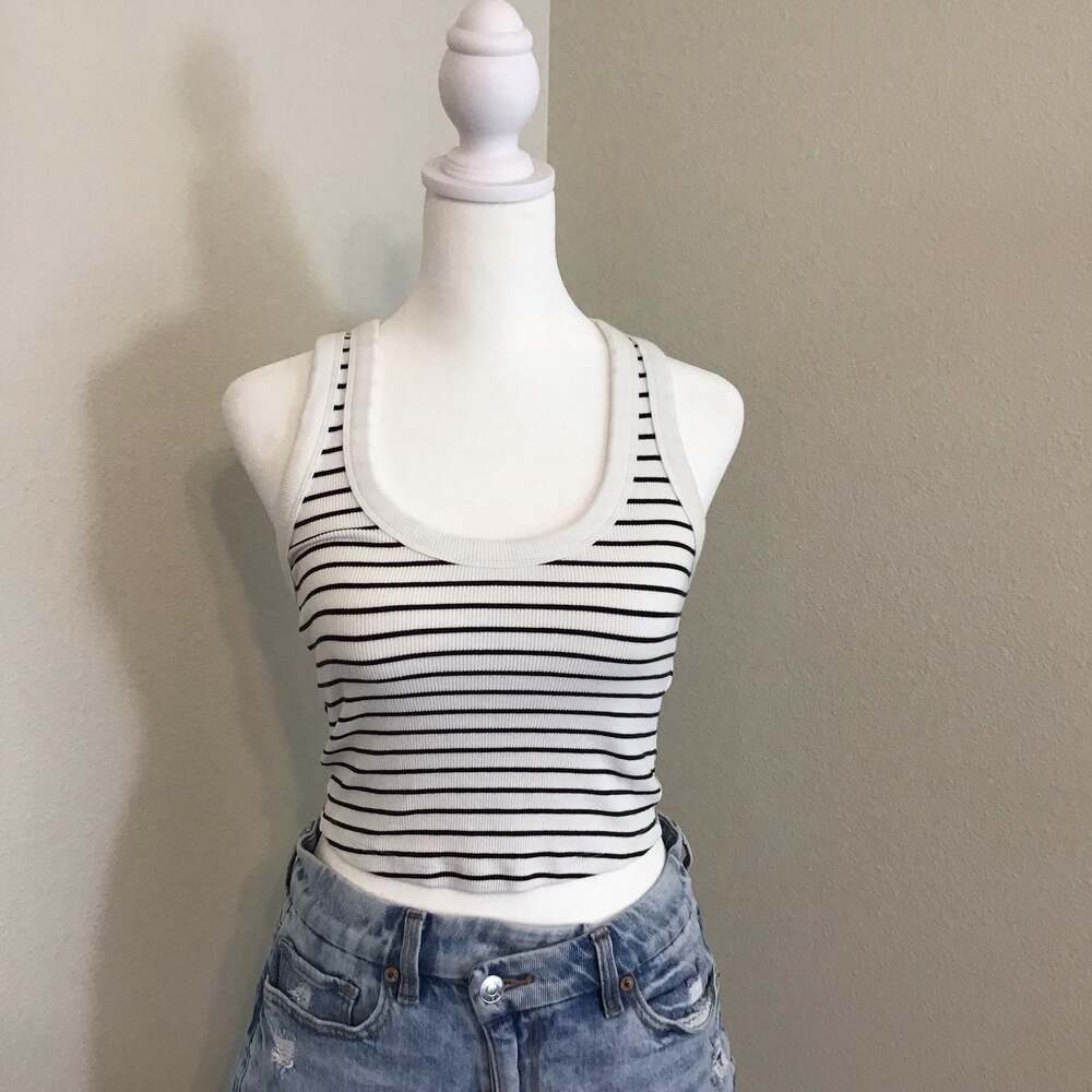 Abercrombie & Fitch Soft A&F Essentials Ribbed Striped Tank Top XS White Black